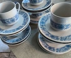 18 Piece Tea / Coffee Set Royal Doulton Cranbourne fine china pattern, labeled with code TC 1032 and made in England.