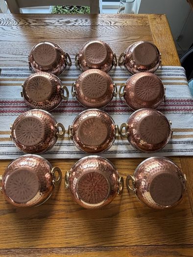 Copper bowls with solid brass handles 13cm