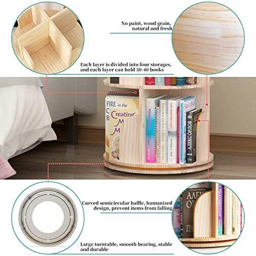 Rotating 360 Hexagonal Children's Bookcase - Tall Floor Standing Corner Book Shelf Storage Rack for Home