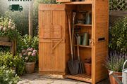 Wooden Garden Storage Shed  Tall Outdoor Tool Cabinet with Shelves &amp; Folding Table