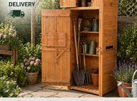 main image for ad Wooden Garden Storage Shed  Tall Outdoor Tool Cabinet with Shelves &amp; Folding Table
