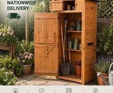 Wooden Garden Storage Shed  Tall Outdoor Tool Cabinet with Shelves & Folding Table
