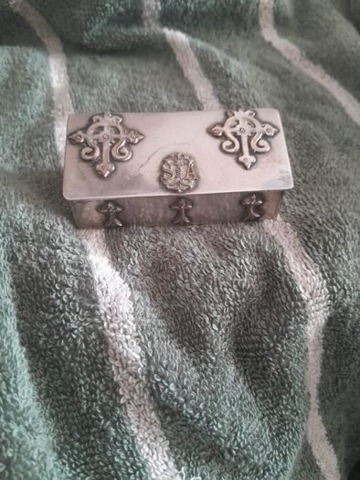 old silver plate religious box
