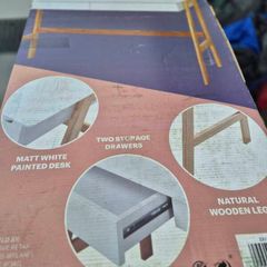 Brand New Home Comforts Desk - Matt White / Wood Legs (Unopened)