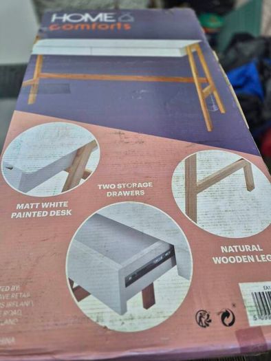 Brand New Home Comforts Desk - Matt White / Wood Legs (Unopened)