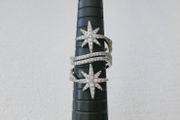 Star Starburst Crystal Silver Adjustable Ring