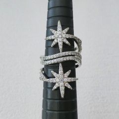 Star Starburst Crystal Silver Adjustable Ring