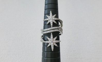 Star Starburst Crystal Silver Adjustable Ring