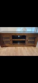wood TV/media unit with glass doors