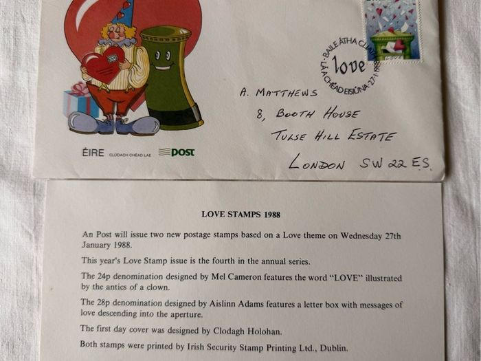 First day cover Irish Love stamp 1988