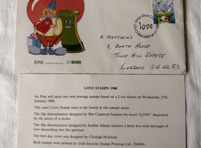First day cover Irish Love stamp 1988