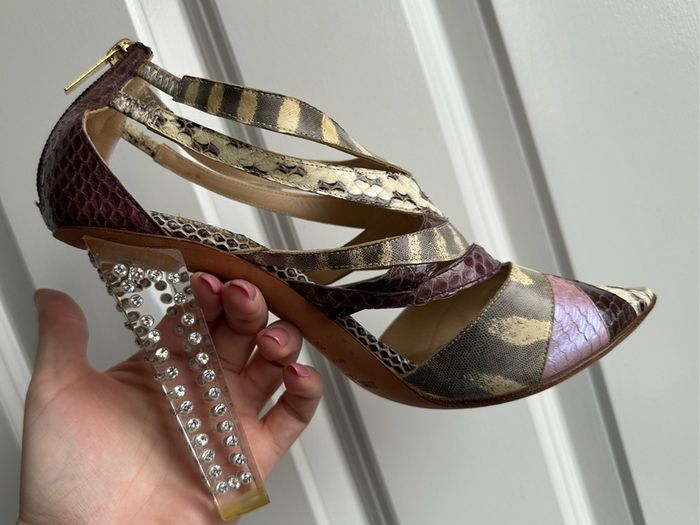 Jimmy Choo Cyndi Rhinestone Lucite Sandals - Sz 39.5