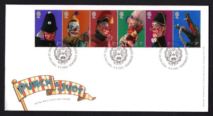 2001 Great Britain Punch and Judy Show Puppets Commemorative Stamps Royal Mail Addressed First Day Cover (FDC).