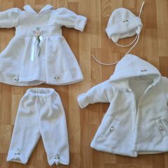 princess christening dress  white coat hat shoes winter baptism size 74
