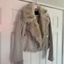River Island Beige Faux Leather Jacket with Removable Faux Fur Collar Image 3