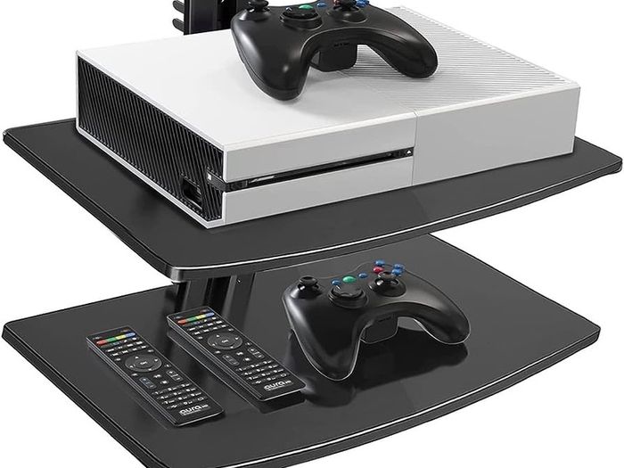 Floating Shelf Wall bracket with Strengthened Tempered Glass for DVD Players/Cable Boxes/Games Consoles/TV Accessories, 2 Shelves, Black (FREE SHIPPING)