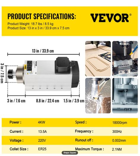 VEVOR 4KW 2220V Air Cooled Spindle Motor ER25 CNC Air Cooling Spindle Motor for CNC Engraving Milling Machine