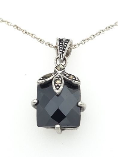 Vintage 925 Sterling Silver, Marcasite & Black Spinel Gothic Necklace