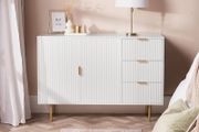 Cream Sideboard Storage Cabinet, Decorative Ribbed Wooden Buffet Storage Cabinet with 2 Doors and 3 Drawers Living Room Hallway Kitchen Sideboard, 120 x 40 x 77cm