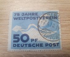 East Germany 1949 "75 Years Universal Postal Union UPU" 50 Pfennig Stamp cancelled - free standard postage