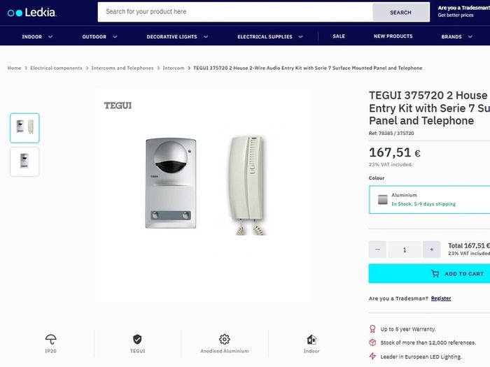 TEGUI  2 House 2-Wire Audio Entry Kit with Serie 7 Surface Mounted Panel and Telephone