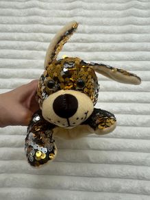 Sequin Collection Dog Plush Gold & Silver Reversible Sparkle Soft lying Used Please look at the pictures