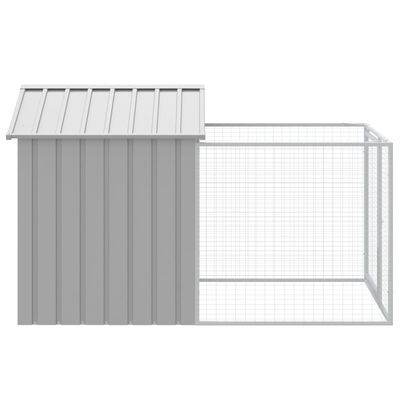 Dog House with Run Light Grey 117x201x123 cm Galvanised Steel