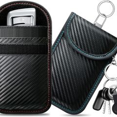 Pouch for Car Keys, Pack of 2 Anti-Theft RFID Key Fob Protection Bag with 4 Pack Key Rings for Car Security, Keyless Entry Car Keys Case, M, Red and Blue