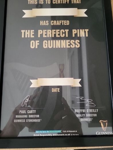 guinness perfect pint cert