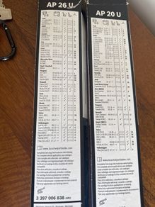 wiper blades Bosch ap20u and 26u