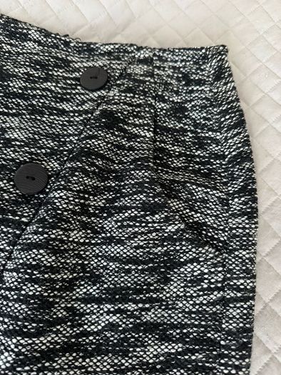 Marble Black & White Tweed Asymmetric Button Midi Skirt - Size EU 38