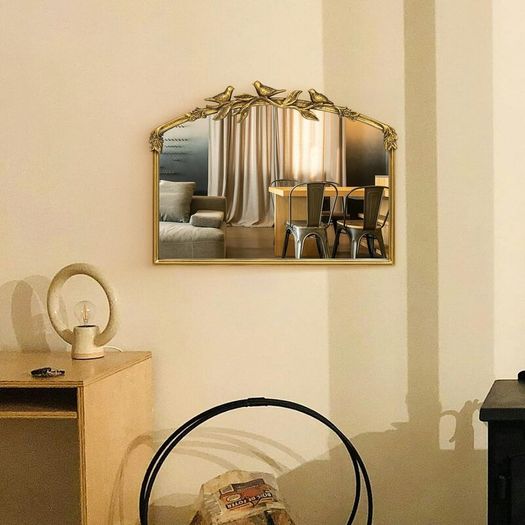 Antique Gold Baroque Mirror 64X48Hcm - Vintage Cast Iron Frame with Hand-Carved Resin Florals, Shatterproof