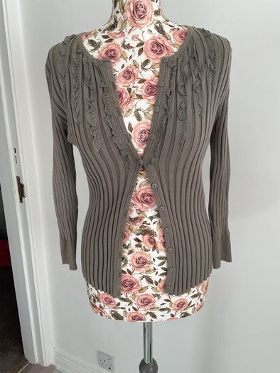 cardigan khaki principle ribbed cardigan with frill detail sizev12