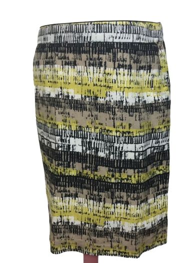 M&S Yellow Multi Geometric Print Linen Blend  Pencil Skirt Pockets Lined  Uk 14