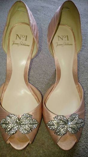 Jenny Packham pink jewel peep toe satin shoes