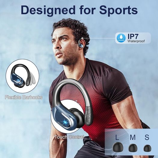 Rulefiss BX27 Bluetooth Headphones 5.4 Sport, 75-Hour Battery Life, Hi-Fi Stereo Deep Bass Wireless Earbuds, 4 ENC Noise-Cancelling Mics, IP7 Waterproof In-Ear with Ear Hooks, USB-C, LED Display