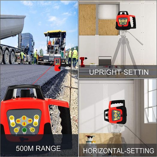 Professional Red Rotating Laser Max Working Range  500m Line Laser 360 Degree Laser Altimeter Water and Dustproof Outdoor Working