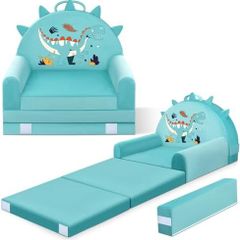 Dinosaur Children's Sofa, Folding 2-in-1 Mini Couch, 150 cm Soft Crystal Velvet Toddler Play Sofa for Bedroom, Living Room, Playroom, Birthday Gift for Boys Girls