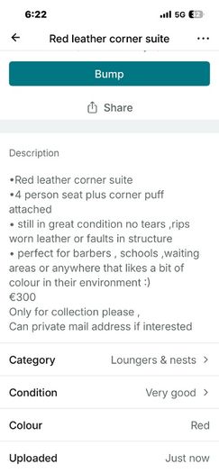 red leather corner suite