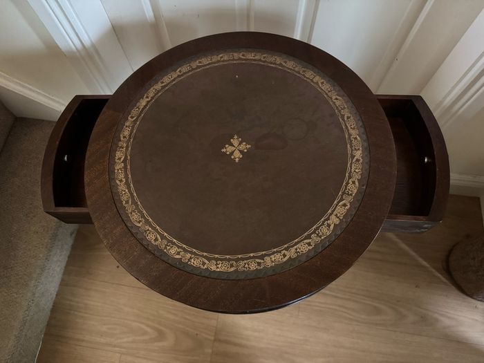 Vintage Leather-topped Drum Table
