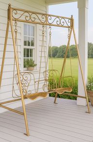 JARDIN de PROVENCE Garden Swing Vintage Wrought Iron Porch Swing in Romantic French Country Style