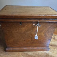 Antique Mahogany Tea Box Double Lock & Key