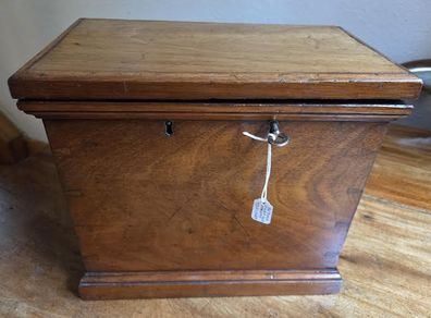 Antique Mahogany Tea Box Double Lock & Key