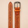 Unisex Genuine Leather Belt Vintage Embossed Design with Antique Buckle Casual & Formal Waist Belt Image 7