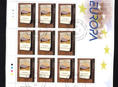 2003 Ireland Europa (Posters) Stamps 57c Commemorative Stamp Sheetlet Plate 1A1A1A1A Fine CDS Used with Dublin cancel of 9th May 2003 (First day of issued) on envelope extract.