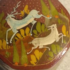 Vintage Kashmir Lacquer Trinket Box with  Gazelle Decoration