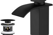Waterfall Spout Bathroom Sink Mixer Taps,Single Handle Basin Mixer Tap, Lavatory Vessel Faucet,Stainless Steel,Matte Black Vanity Tap