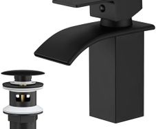 Waterfall Spout Bathroom Sink Mixer Taps,Single Handle Basin Mixer Tap, Lavatory Vessel Faucet,Stainless Steel,Matte Black Vanity Tap
