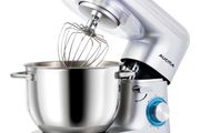 6.2L Food Mixer 1400W Tilt-Head Electric Kitchen Mixer with Dough Hook, Wire Whip &amp; Beater 6.2L, Shinny Silver