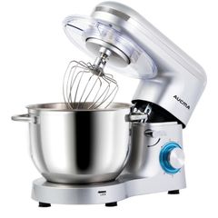 6.2L Food Mixer 1400W Tilt-Head Electric Kitchen Mixer with Dough Hook, Wire Whip & Beater 6.2L, Shinny Silver